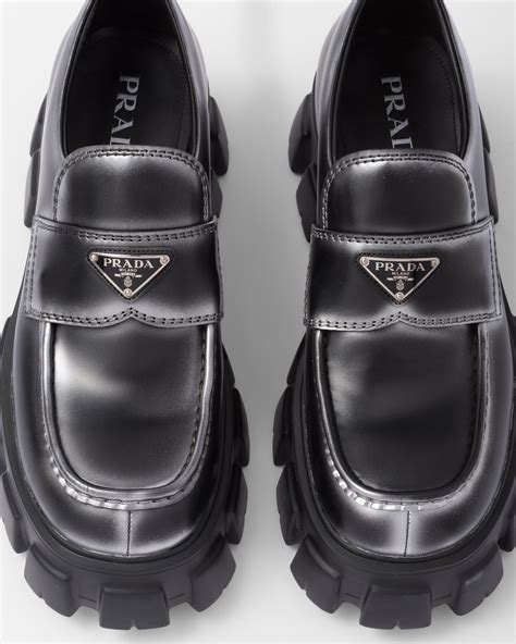 prada brushed monolith loafers|monolith nuanced brushed leather loafers.